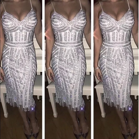 NEW White Crystal Bridal/Engagement Cocktail Dress - Picture 1 of 8